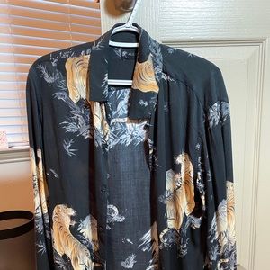 All Saints Japanese-inspired silk type shirt.
